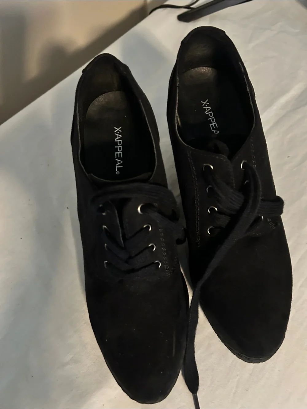 x-appeal Black Wedge Lace-Up Shoes